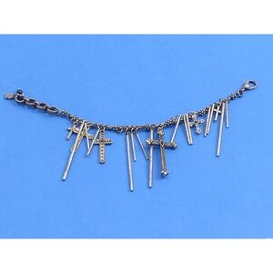Lucky Brand Silver Tone Cross Bracelet Boho Goth